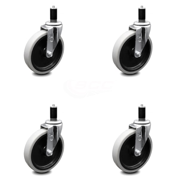 5 Inch Thermoplastic Rubber Wheel 1-3/8 Inch Expanding Stem Caster SCC, 4PK